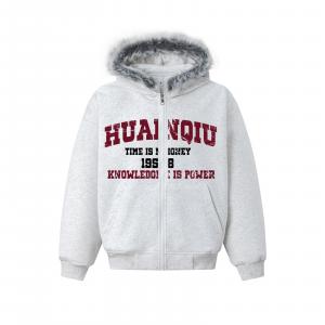 Толстовка Unisex Hooded Moderate Cardigan HUANQIU, белый heather серый (красный черный)
