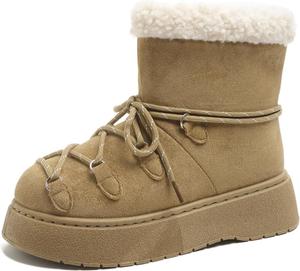 Женские зимние ботинки на платформе с искусственным мехом, слипоны с толстой подошвой для холодной погоды и активного отдыха на улице Azttoztto, Khaki