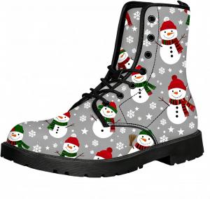 Женские короткие ботинки с принтом на шнуровке, с широким каблуком, боевые ботильоны для девушек и женщин, осенние и зимние, с рисунком роз, черепов, бабочек и мультяшных узоров Maimeili, Snowman Grey