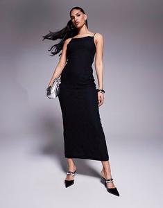 Платье макси из кружева ASOS DESIGN с воротником-хомутиком и сетчатой ​​вставкой черного цвета