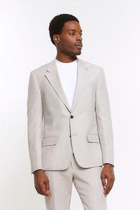 Льняной однобортный пиджак узкого кроя River Island, серый