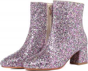 Женские ботильоны SEIFIN с блестками и пайетками, на массивном каблуке, блестящие свадебные и праздничные туфли, с застежкой-молнией сбоку, средний каблук, Colored-Silver