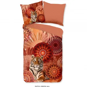 Набедренное двустороннее постельное белье «Анакин», Мако-сатин, 135х200, молния, двусторонний вид, мандала, тигр, терра Hip, терракотовый/мультиколор/оранжевый