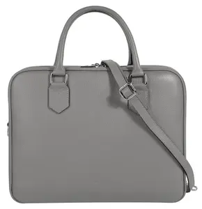 Портфель Cluty, натуральная кожа, производство Италия, серый