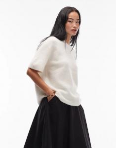 Свитер с короткими рукавами ARKET из смеси альпаки и шерсти в цвете «кремовый»