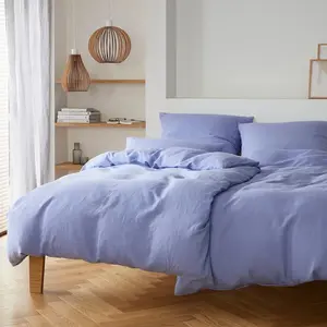 Элегантный полульняной комплект постельного белья Бриз, цвет фиолетовый, размер 155х220+40х80 Elegante