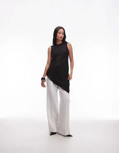 Атласный топ без рукавов с асимметричным подолом Mango черного цвета