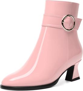 Женские ботильоны MODENCOCO с ремешком на щиколотке, застежкой-молнией, закругленным носком, пряжкой, модным массивным низким каблуком 2 дюйма, Pink