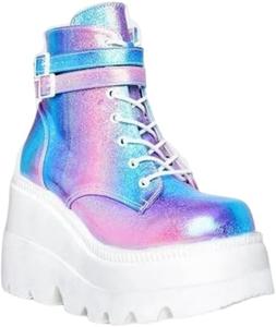 Женские готические ботильоны на платформе с толстым высоким каблуком, шнуровкой, в стиле милитари, панк короткие ботинки, противоскользящие на танкетке, байкерские Generic, White