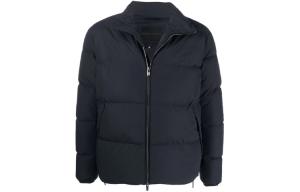 Приталенная утепленная куртка с высоким воротником на молнии EMPORIO ARMANI, темно-синий