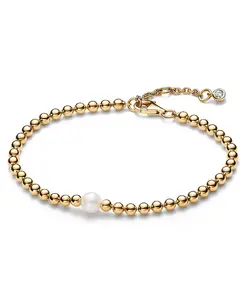 Браслет из 14-каратного золота с бусинами из культивированного пресноводного жемчуга, изготовленных по классическим технологиям Pandora, gold