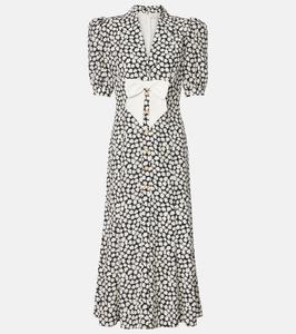 Шелковое платье миди с цветочным принтом Alessandra Rich, Black-White