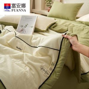 Fuanna Летнее одеяло 150х200 см, водомытая хлопковая ткань, цвет Summer Stamp - White Blend Milkshake Green