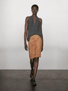 Юбка из замши с отделкой стразами Massimo Dutti, коричневый