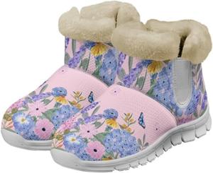 Женские зимние сапоги Jeiento Fashion, комфортные теплые зимние сапожки, удобные, противоскользящие, с мягким внутренним материалом, на плоской подошве, Floral Flowers Lavender