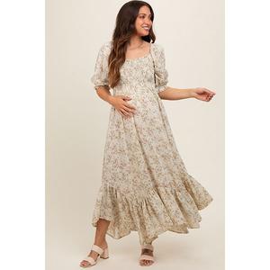 Платье для беременных оливкового цвета с присборенным подолом в виде платка. Pinkblush