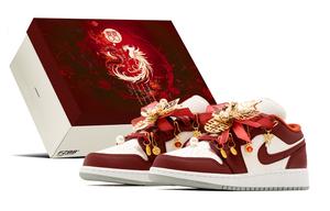 Air 1 Auspicious Dragon And Phoenix, свадебные туфли, коробка устойчивая к истиранию низкие кеды для скейтбординга Jordan, белый красный