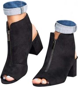 HINDOLA Женские черные босоножки с вырезами, на высоком толстом каблуке, с пряжкой на щиколотке, открытым носком, летние модные босоножки на устойчивом каблуке