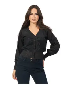 Черный пуловер с пышными рукавами Yes Zee, черный