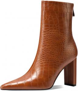 Женские винтажные ботильоны Pazzion с заостренным носком из крокодиловой кожи, на массивном высоком каблуке, с молнией, теплые короткие ботинки, классические офисные и для свиданий, размеры 4-16 US, Brown