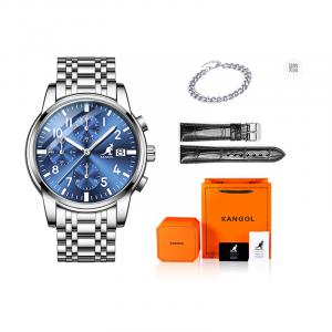 KANGOL Мужские часы со стальным браслетом и кварцевым механизмом, черный циферблат