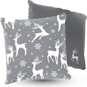 Подушка велюровая PREMIUM с оленями и снежинками, 40 х 40 см. Декоративная, с наполнителем, для гостиной, спальни или в качестве рождественского подарка. 5made