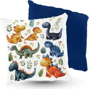 Подушка велюровая ПРЕМИУМ Парк динозавров 40 х 40 см декоративная с наполнителем, для гостиной, спальни или в подарок 5made