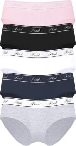 Victoria's Secret PINK Женские хлопковые трусики-хипстеры с логотипом, трусики для женщин с умеренным покрытием, мультипак (XS-XXL), Pink Cherry Pack