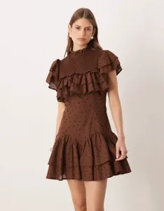 Платье мини с высоким воротником, рюшами и сборками ASOS DESIGN шоколадного цвета