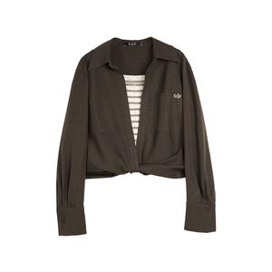 ELLE Футболка Women's Coffee V-образный вырез Moderate Mock Two Piece