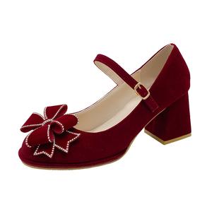 Crelinkxlat Туфли Мэри Джейн на массивном каблуке, женские, бордовые