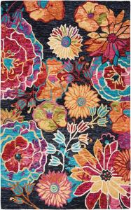 Ковер SAFAVIEH, 61 x 92 см, Aspen Collection, Charcoal & Blue, ручной работы, бохо с цветочным узором из шерсти, идеально для помещений с высокой проходимостью: прихожая, гостиная, спальня (APN520H)