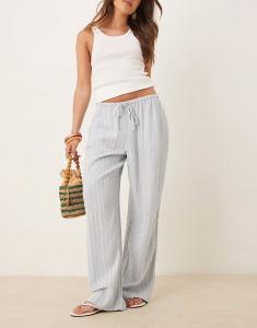 Широкие брюки Abercrombie & Fitch из льняной смеси с завязками на завязках в синюю полоску