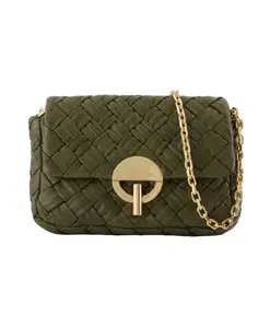 Мягкая кожаная сумка через плечо в форме полумесяца, коричневая. Vanessa Bruno, зеленый