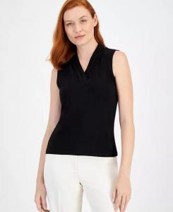 Женский топ без рукавов с V-образным вырезом и складками Anne Klein, черный