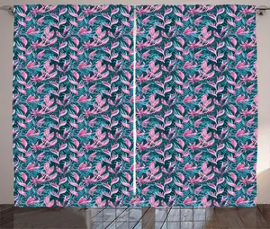 Шторы ABAKUHAUS Exotic Rustic Curtain, Pink Hawaiian Blooms Aloha, универсальные ленточные шторы для гостиной с петлями и крючками, 280 x 225 см, розово-голубой петролеум Abakuhaus