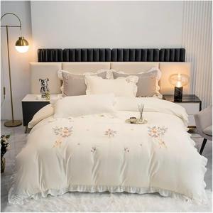 Generic Комплект постельного белья из хлопка с вышивкой цветов и рюшами White