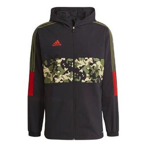 Куртка adidas Tiro Wb Aop Camouflage Printing Splicing Soccer/Football Sports Hooded Jacket Black, черный