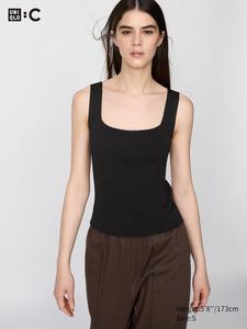 Бесшовный рифленый 3D-топ с квадратным вырезом Uniqlo, 09 black