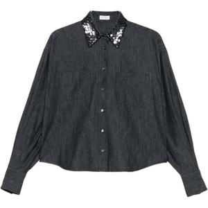 Блузка с пайетками на воротнике Brunello Cucinelli, синий