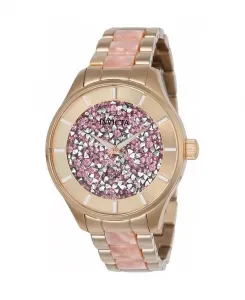 Женские кварцевые часы Angel с тремя стрелками, розовым циферблатом и браслетом из нержавеющей стали Invicta, gold