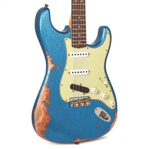 Fender Custom Shop Ограниченной серии Hotshot Stratocaster, состаренный Lake Placid Blue Sparkle поверх состаренного Candy Tangerine Sparkle с эффектом Heavy Relic (Серийный номер #CZ585397)