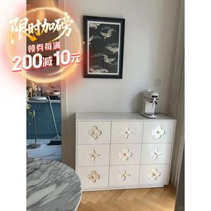 Yu Senyi Комод 120х40х90 см для гостиной и спальни в винтажном французском стиле, 9 ящиков, напольный, белый с ручками