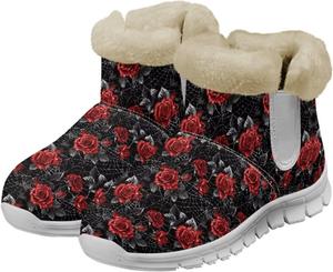 Женские зимние ботинки с цветочным узором, утепленные флисом, удобные для носки, теплые, мягкие, с противоскользящей подошвой, легкие ботинки для женщин Fuxowvby, Rose