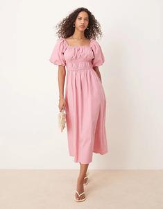 Платье миди с рукавами-фонариками от Nobody's Child Kurtis розового цвета