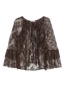 Блузка с рюшами из цветочного кружева So Allure, коричневый
