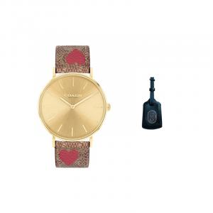 Часы женские PERRY Collection кварцевые с кожаным ремешком 36 мм золотой циферблат COACH