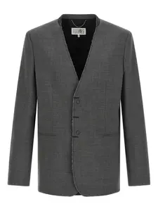 Однобортный пиджак с необработанным краем Mm6 Maison Margiela, серый