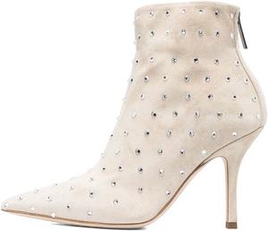 Женские ботильоны XYD на высоком каблуке, осень-зима, короткие, с заостренным носком, на молнии сзади, теплые и удобные туфли для платьев, Ivory-Studs