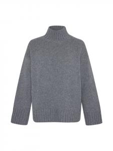 Свободный свитер свободного кроя с высоким воротником из смеси кашемира и шерсти в темно-сером меланжевом цвете. Style Republic